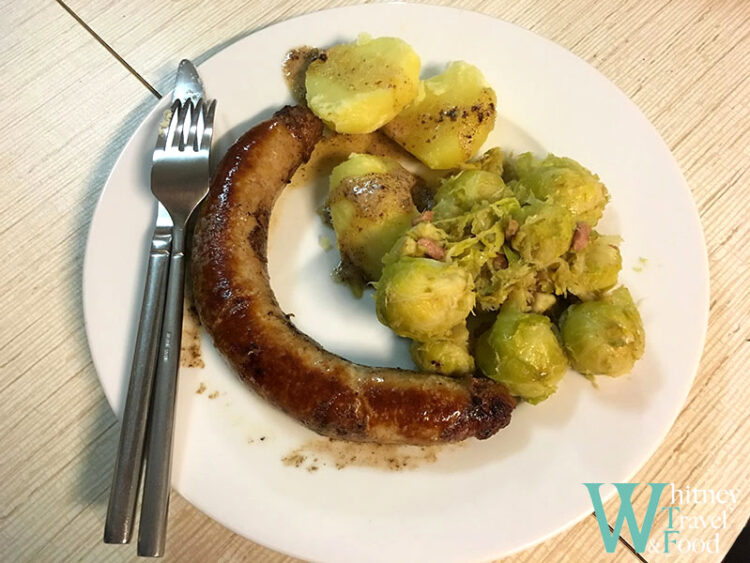 belgian recipes Braadworst met Spruiten 1