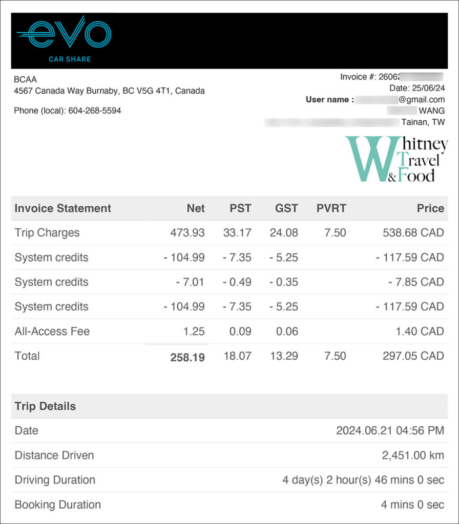 evo car share invoice